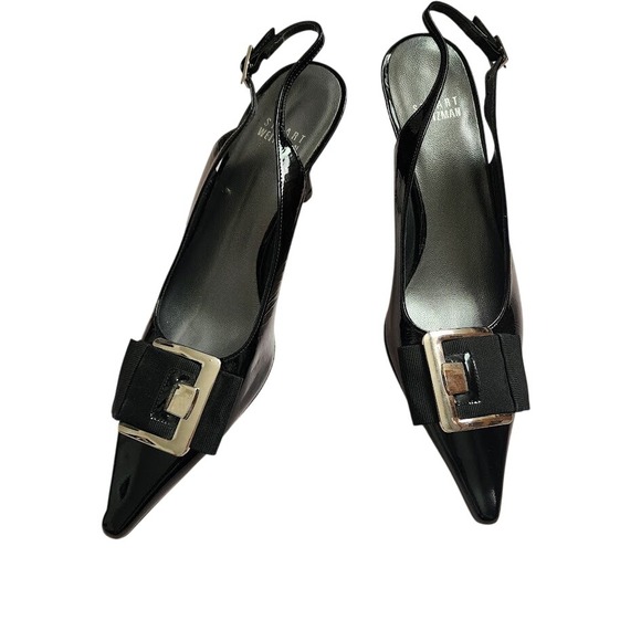 STUART WEITZMAN Dynasty Slingback Buckle Pumps Black Carolyn Bessette Kennedy 8 - Picture 10 of 12